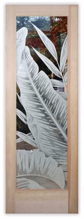 Interior Door with a sandblast Frosted Glass Tropical Design Custom-Designed Decorative Etched Glass