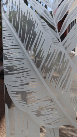 Window with a Frosted Glass Bahama Leaves III Tropical Design for Not Private by Sans Soucie Art Glass