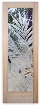 Interior Door with a Frosted Glass Bahama Leaves III Tropical Design for Not Private by Sans Soucie Art Glass