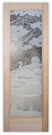 Front Door with a sandblast Frosted Glass Asian Design Custom-Designed Decorative Etched Glass