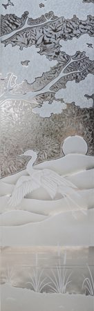 Door Glass Insert with a sandblast Frosted Glass Asian Design Custom-Designed Decorative Etched Glass