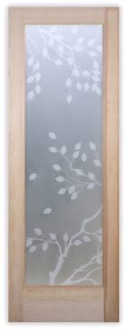 Semi-Private Interior Prehung Door or Interior Slab Door with Sandblast Etched Glass Art by Sans Soucie Featuring Cherry Tree Asian Design