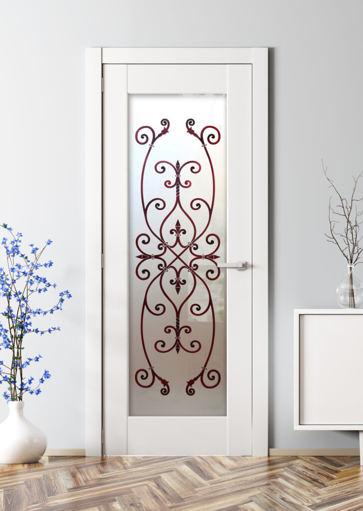 Corazones Burgundy Private 3D Painted Frosted Glass Pantry Door Vintage Decor Sans Soucie Art Glass