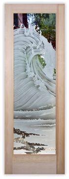 Art Glass Interior Prehung Door or Interior Slab Door Featuring Sandblast Frosted Glass by Sans Soucie for Semi-Private with Oceanic Curl Design