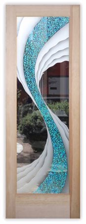 Interior Door with Frosted Glass Abstract Cyclone Blue Design by Sans Soucie