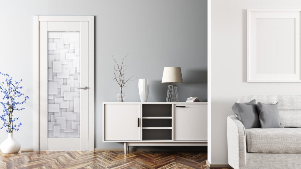 Cubes Tall Semi-Private - 3D Enhanced Clear Glass Pantry Door Modern Style Geometric Design Interior Doors Sans Soucie
