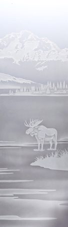 Door Glass Insert featuring a Frosted Glass Wildlife Design Sandblast Etched Glass Denali Moose Design by Sans Soucie