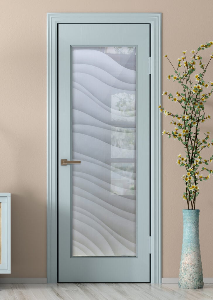 Dreamy Waves Private 2D Frosted Glass Pantry Doors Coastal Design Pantry Doors Sans Soucie