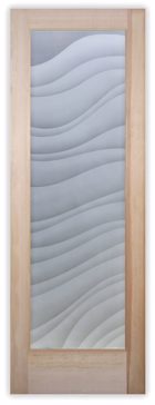 Private Bathroom Door with Sandblast Etched Glass Art by Sans Soucie Featuring Dreamy Waves Abstract Design