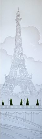 Door Glass Insert with a sandblast Frosted Glass Landscapes Design Custom-Designed Decorative Etched Glass