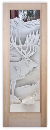 Interior Door featuring Frosted Glass Design Etched Glass by Sans Soucie Art Glass with Custom Wildlife Design Elk