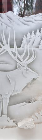 Door Glass Insert featuring Frosted Glass Design Etched Glass by Sans Soucie Art Glass with Custom Wildlife Design Elk