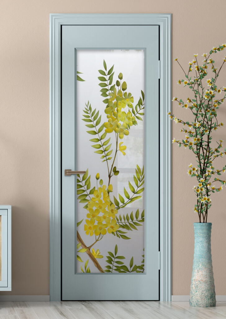 Gold Medallion Pantry Door Private 3D Enhanced Painted Frosted Glass Farmhouse Decor Style Sans Soucie