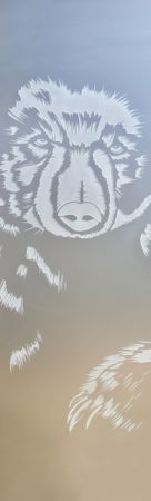 Door Glass Insert showcasing a Frosted Glass Wildlife Design with Sandblast Etched Glass Art by Sans Soucie Grizzly Design