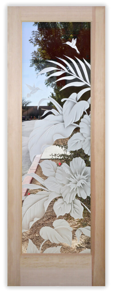 Etched glass entry door with floral glass design