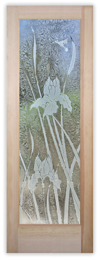 Glass Pantry Door Iris Hummingbird 3D Flat Carved Gluechip Semi-private