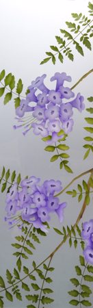 Door Glass Insert featuring Frosted Glass Design Etched Glass by Sans Soucie Art Glass with Custom Floral Design Jacaranda