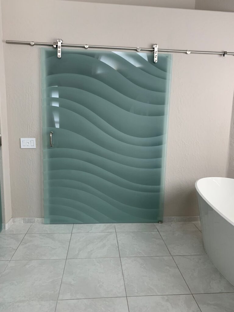 Dreamy Waves Private - 3D Enhanced Frosted Sliding Glass Barn Doors