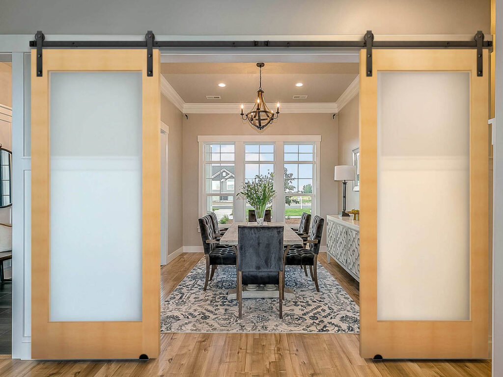 double pairs frosted sliding glass barn doors wood frame