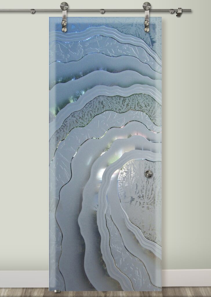Metacurl Semi-Private 3D Enhanced Gluechip Sliding Glass Barn Doors Oceanic Wave Coastal Design