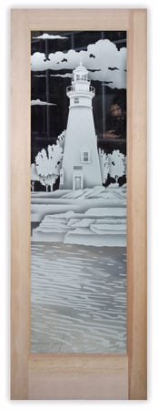 Interior Door with Frosted Glass Oceanic Marblehead Lighthouse Design by Sans Soucie