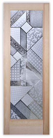 Pantry Door featuring Frosted Glass Design Etched Glass by Sans Soucie Art Glass with Custom Geometric Design Matrix