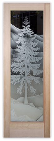 Interior Door featuring a Frosted Glass Tree Design Sandblast Etched Glass Oregon Clear Skies Design by Sans Soucie