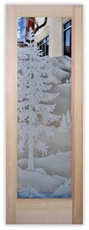 Interior Door with a Frosted Glass Oregon Clear Skies II Tree Design for Semi-Private by Sans Soucie Art Glass