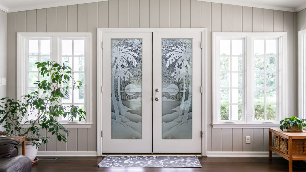 frosted glass front doors with semi private glass palm sunset sans soucie