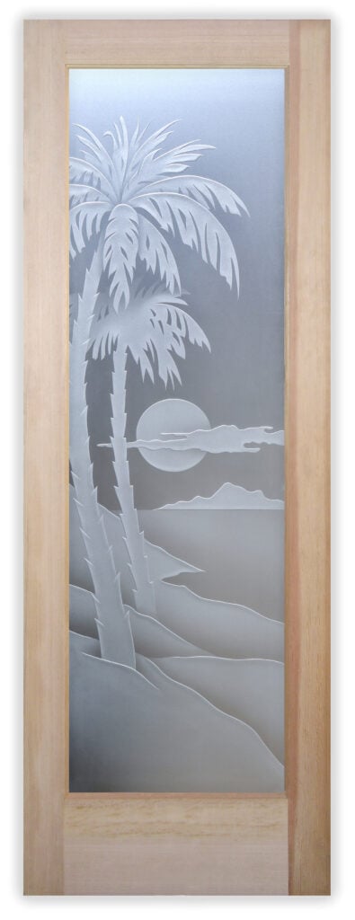 Palm Sunset Private 3D Enhanced Frosted Glass Finish Beach Decor Sans Soucie
