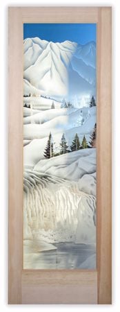 Interior Door featuring a Frosted Glass Landscapes Design Sandblast Etched Glass Pine Falls Design by Sans Soucie