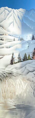 Door Glass Insert featuring a Frosted Glass Landscapes Design Sandblast Etched Glass Pine Falls Design by Sans Soucie