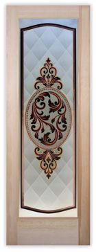 Private Prehung Interior Door or Slab Door with Sandblast Etched Glass Art by Sans Soucie Featuring Royal Filigree Traditional Design
