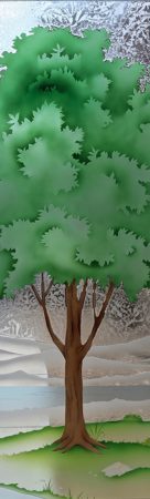 Door Glass Insert featuring a Frosted Glass Tree Design Sandblast Etched Glass Seasons Summer Design by Sans Soucie