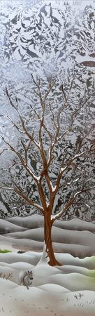 Door Glass Insert with Frosted Glass Tree Seasons Winter Design by Sans Soucie