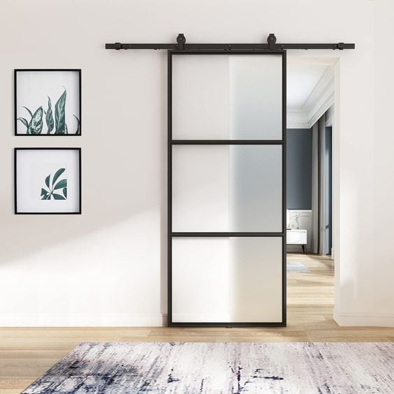 Frosted Glass Pantry Doors Modern Design Metal Frame Sliding Barn Doors