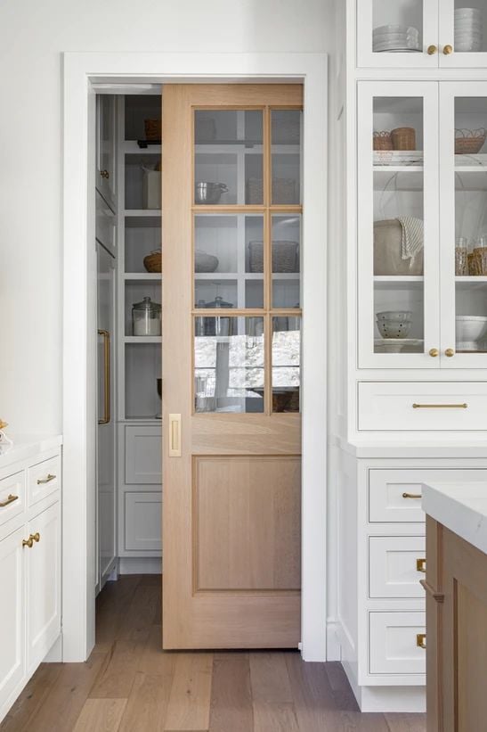 Traditional French Style Pocket Door Sliding Pantry Doors with Glass