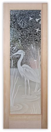 Interior Door with Frosted Glass Wildlife Standing Egret Design by Sans Soucie