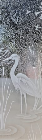 Door Glass Insert with Frosted Glass Wildlife Standing Egret Design by Sans Soucie