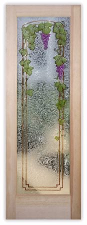 Interior Door with a sandblast Frosted Glass Grapes & Ivy Design Custom-Designed Decorative Etched Glass
