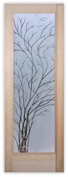 Art Glass Interior Prehung Door or Interior Slab Door Featuring Sandblast Frosted Glass by Sans Soucie for Semi-Private with Tree Wispy Tree Design