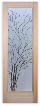 Art Glass Front Door Featuring Sandblast Frosted Glass by Sans Soucie for Semi-Private with Tree Wispy Tree Design