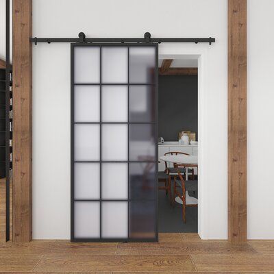 Modern Industrial Design Style Metal Frame Frosted Glass Barn Door Sliding Barn Door