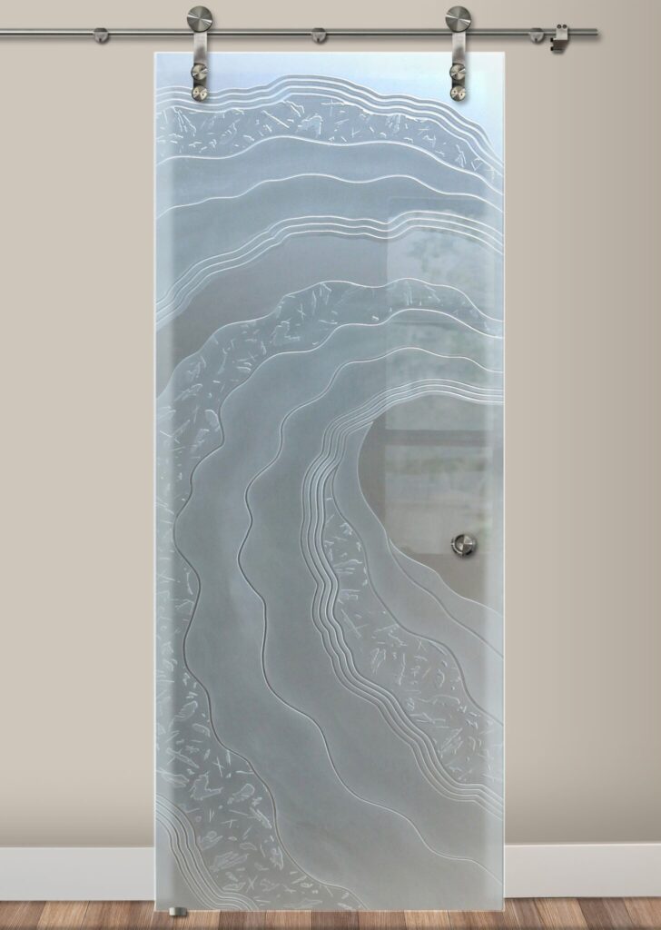 Metacurl Private 3D Frosted Glass Barn Door Sliding Glass Barn Door Coastal Style Wave Design Sans Soucie