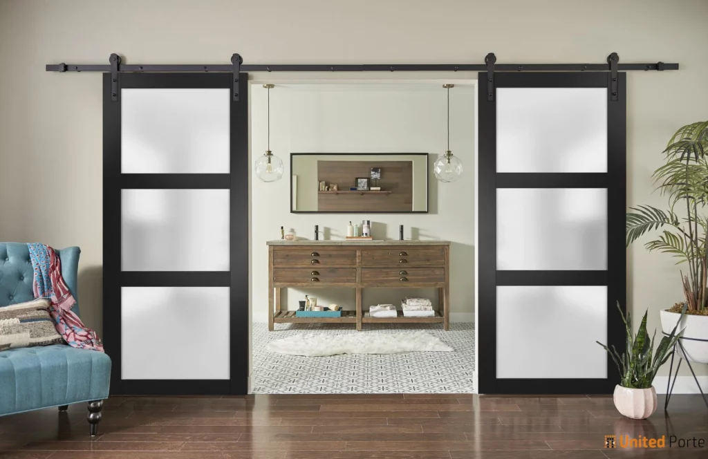 Modern Contemporary Style Frosted Glass Barn Door Double Sliding Glass Barn Doors