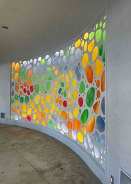 Art Glass Glass Wall Art Featuring Sandblast Frosted Glass by Sans Soucie for Private with Geometric Vivid River Stones Design