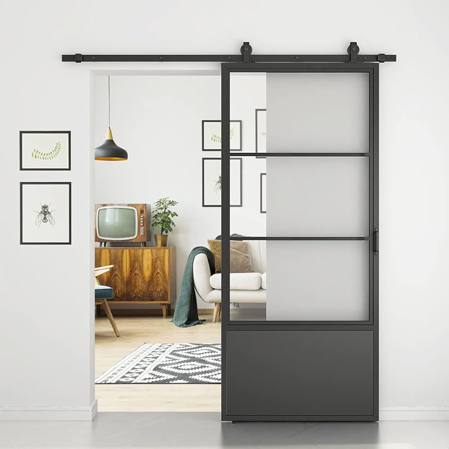 Clear Glass Barn Doors Black Steel Frame Interior Sliding Barn Door Glass Barn Doors 