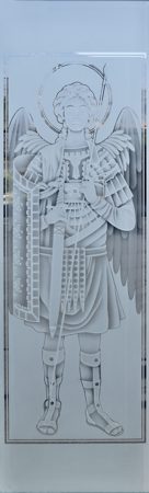 Door Glass Insert with Frosted Glass Liturgical St. Michael Design by Sans Soucie