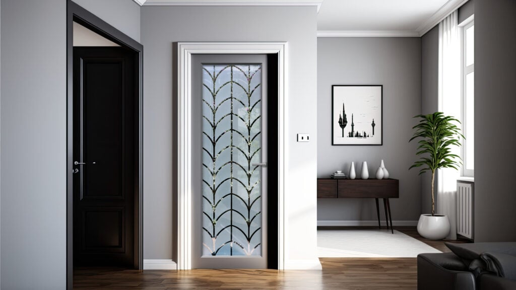 Tiffany Semi-Private 3D Negative Frosted Glass Finish Art Deco Decor Pattern Interior Glass Doors Sans Soucie
