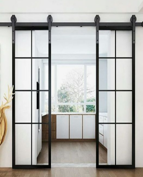 Metal frame glass barn doors pairs sliding glass barn doors